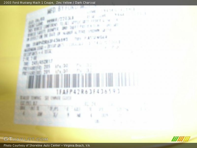 Zinc Yellow / Dark Charcoal 2003 Ford Mustang Mach 1 Coupe