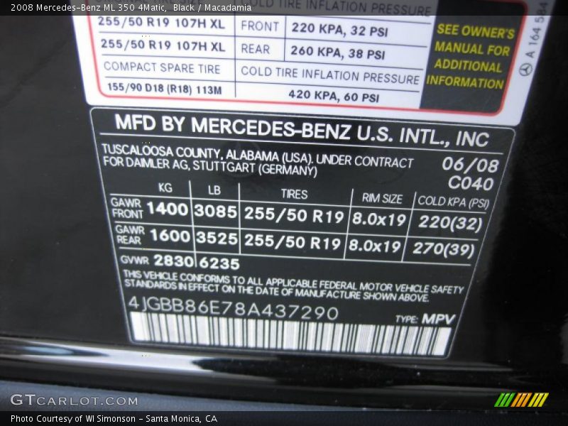 2008 ML 350 4Matic Black Color Code 040