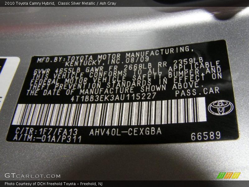 Classic Silver Metallic / Ash Gray 2010 Toyota Camry Hybrid