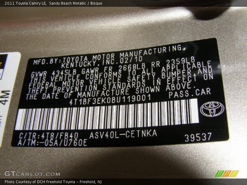 Sandy Beach Metallic / Bisque 2011 Toyota Camry LE
