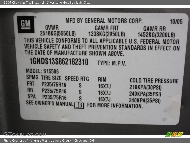 Silverstone Metallic / Light Gray 2006 Chevrolet TrailBlazer LS