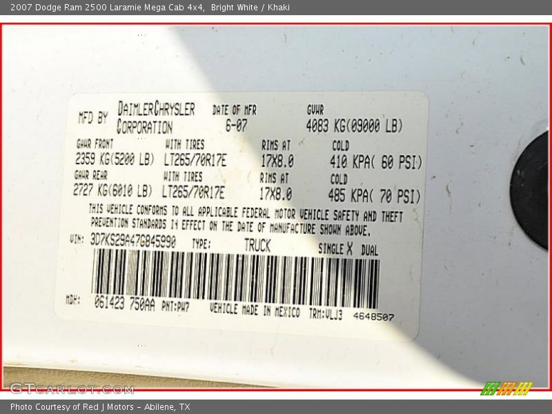 Bright White / Khaki 2007 Dodge Ram 2500 Laramie Mega Cab 4x4