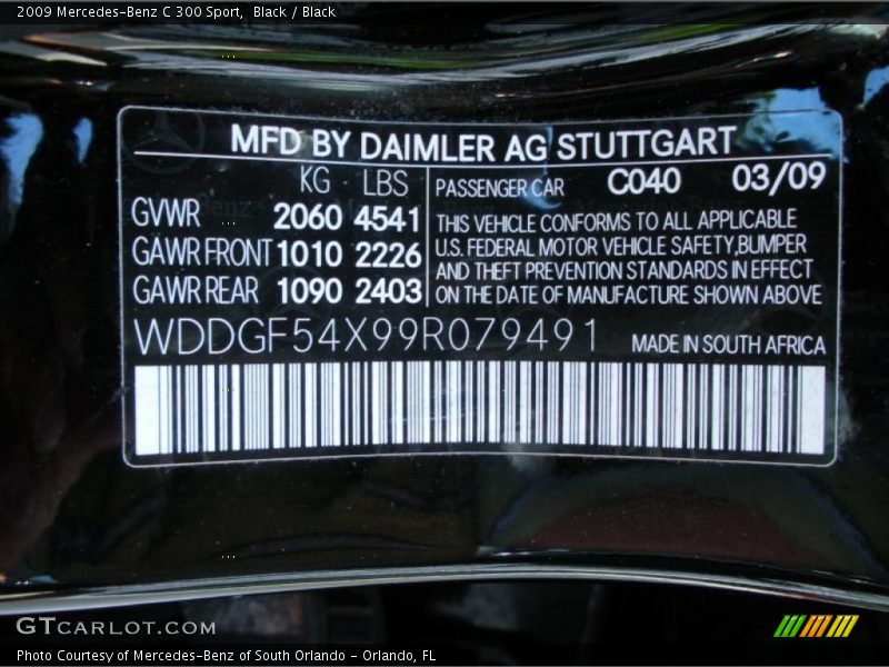 2009 C 300 Sport Black Color Code 040