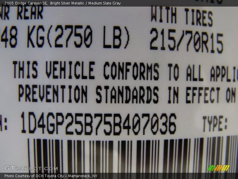 Bright Silver Metallic / Medium Slate Gray 2005 Dodge Caravan SE
