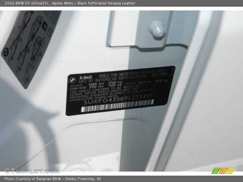 Alpine White / Black Perforated Nevada Leather 2009 BMW X6 xDrive35i