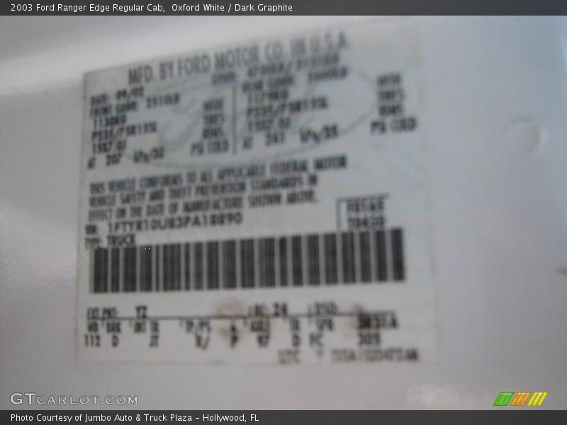 Oxford White / Dark Graphite 2003 Ford Ranger Edge Regular Cab