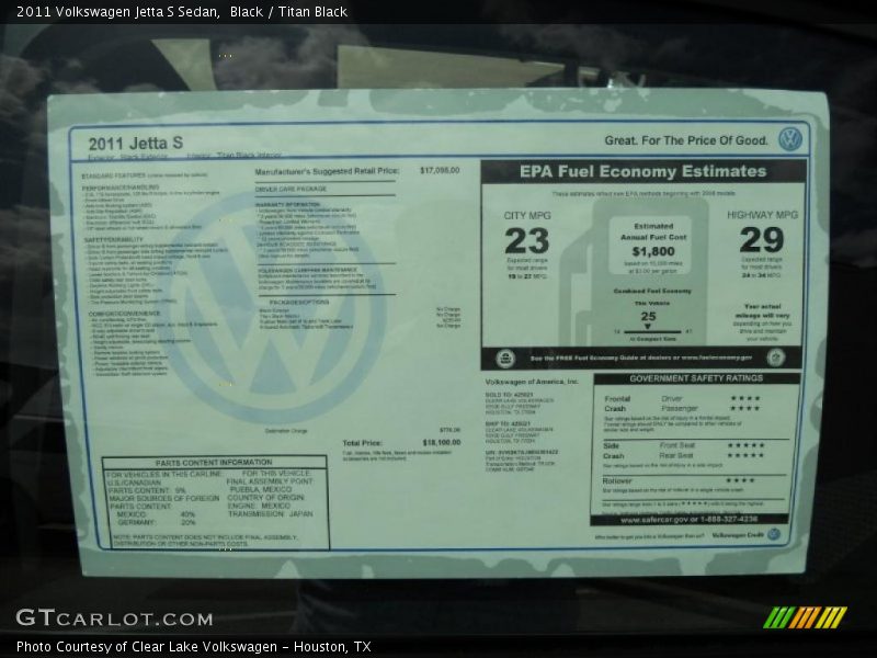 Black / Titan Black 2011 Volkswagen Jetta S Sedan