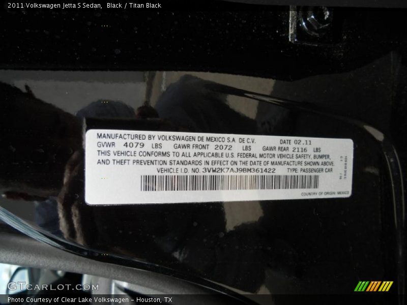 Black / Titan Black 2011 Volkswagen Jetta S Sedan