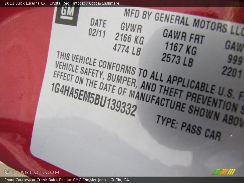 Crystal Red Tintcoat / Cocoa/Cashmere 2011 Buick Lucerne CX