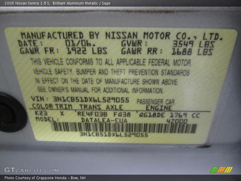 Brilliant Aluminum Metallic / Sage 2006 Nissan Sentra 1.8 S