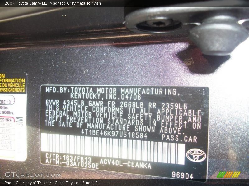 Magnetic Gray Metallic / Ash 2007 Toyota Camry LE