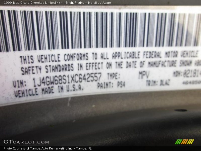 Bright Platinum Metallic / Agate 1999 Jeep Grand Cherokee Limited 4x4