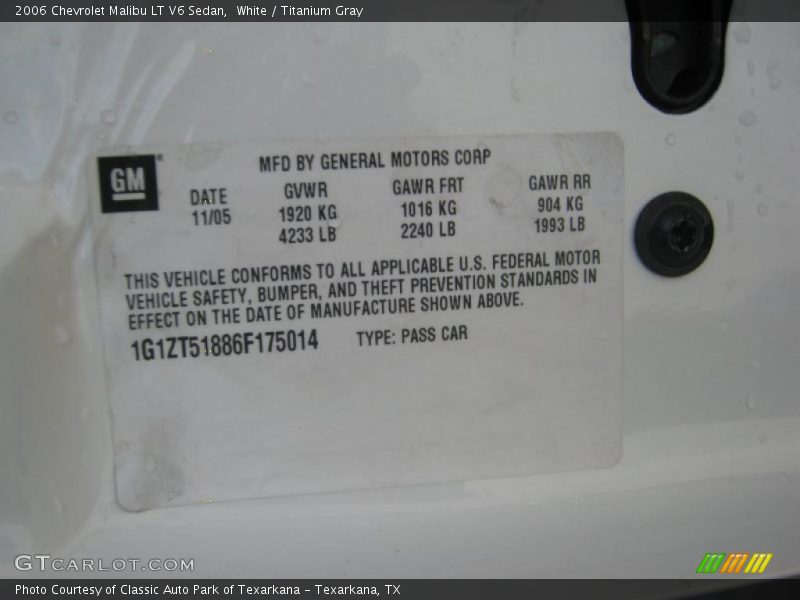 White / Titanium Gray 2006 Chevrolet Malibu LT V6 Sedan