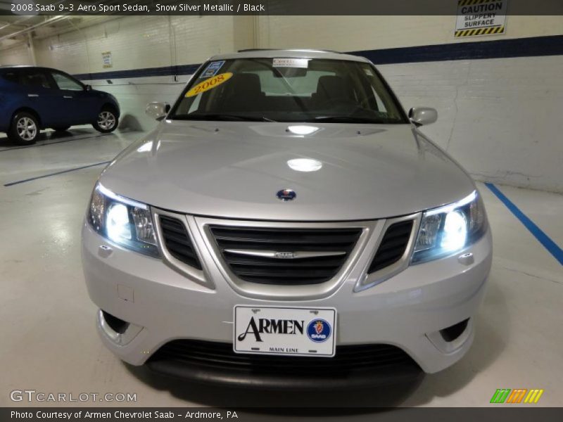 Snow Silver Metallic / Black 2008 Saab 9-3 Aero Sport Sedan