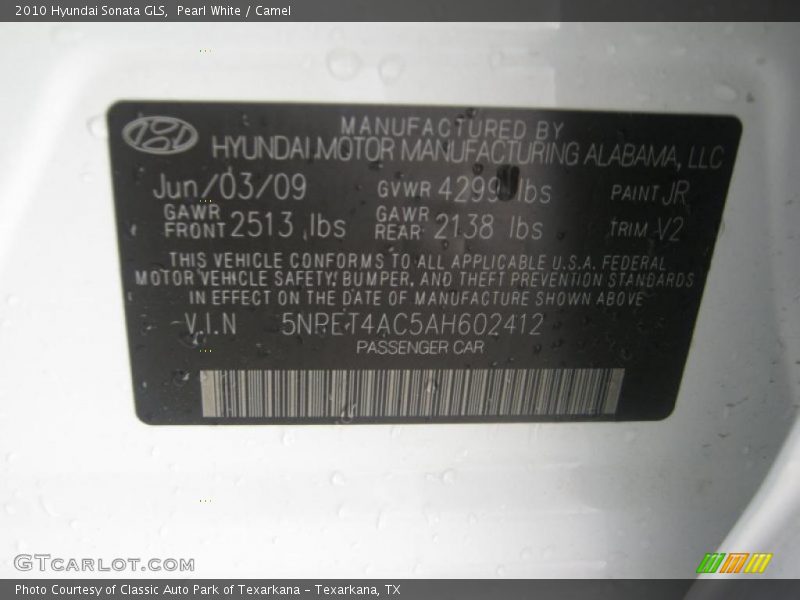 Pearl White / Camel 2010 Hyundai Sonata GLS