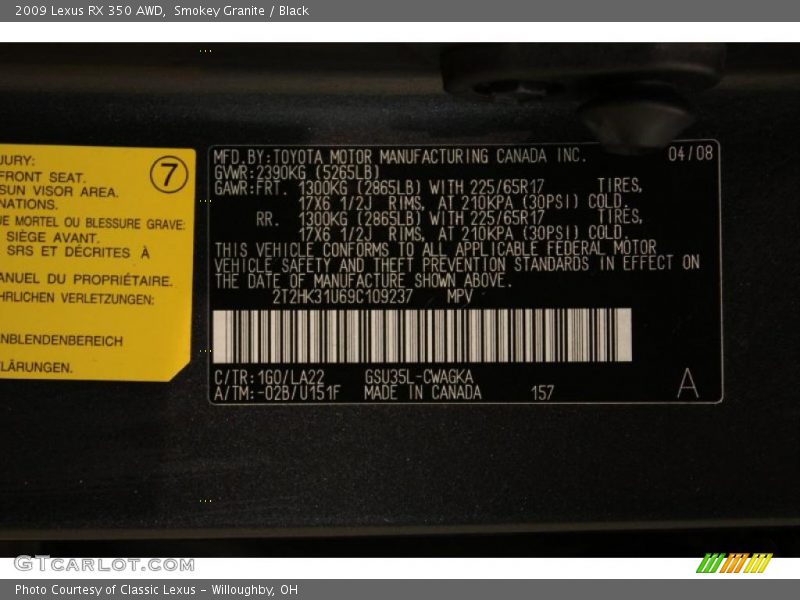 Smokey Granite / Black 2009 Lexus RX 350 AWD