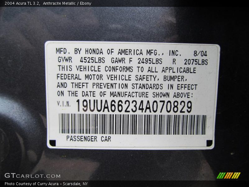Anthracite Metallic / Ebony 2004 Acura TL 3.2