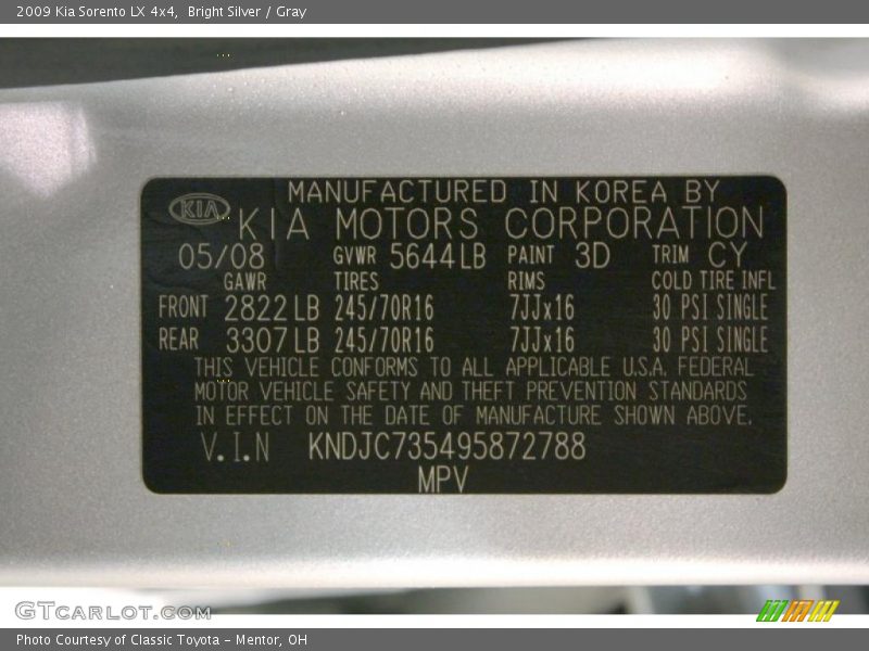 Bright Silver / Gray 2009 Kia Sorento LX 4x4