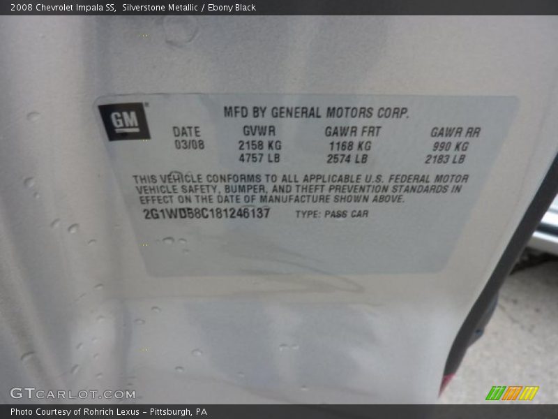 Silverstone Metallic / Ebony Black 2008 Chevrolet Impala SS