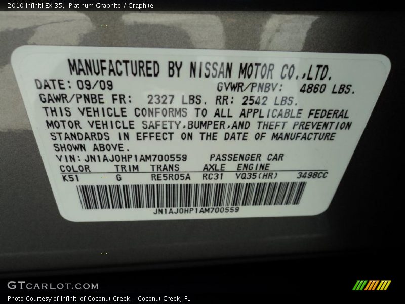 2010 EX 35 Platinum Graphite Color Code K51