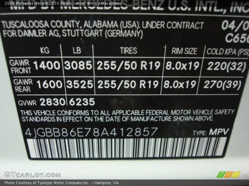 Arctic White / Macadamia 2008 Mercedes-Benz ML 350 4Matic