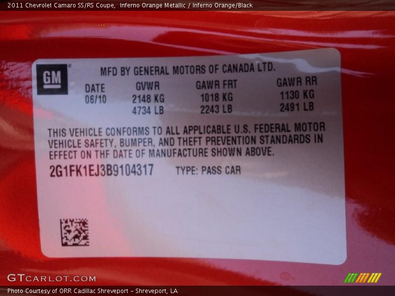 Inferno Orange Metallic / Inferno Orange/Black 2011 Chevrolet Camaro SS/RS Coupe