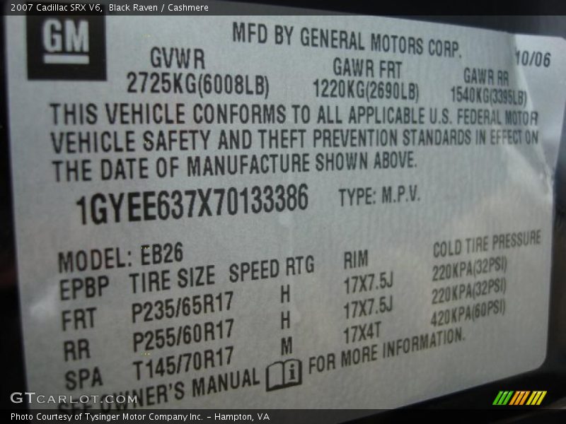 Black Raven / Cashmere 2007 Cadillac SRX V6