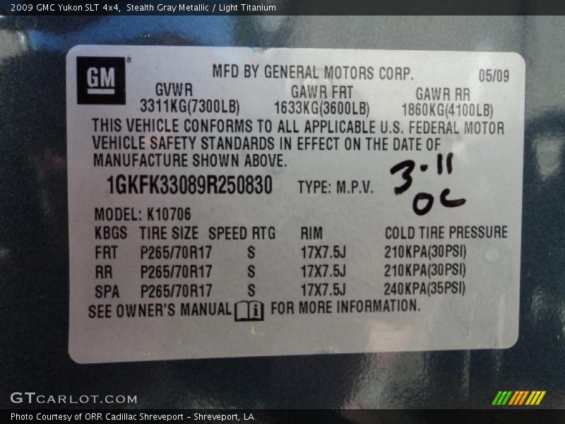 Stealth Gray Metallic / Light Titanium 2009 GMC Yukon SLT 4x4