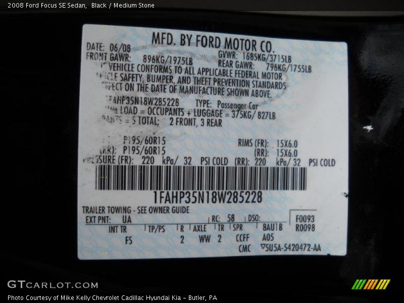 Black / Medium Stone 2008 Ford Focus SE Sedan