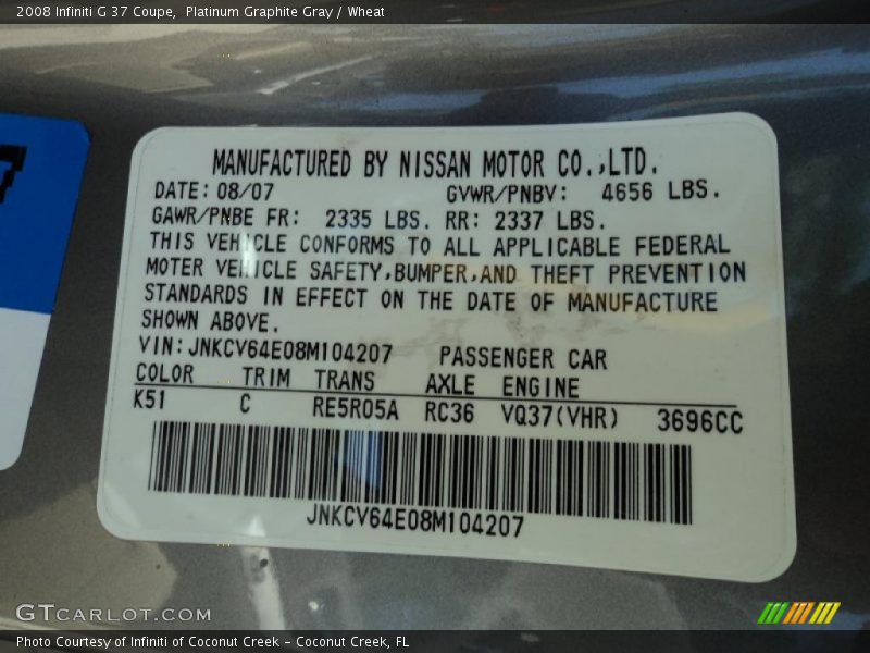 Platinum Graphite Gray / Wheat 2008 Infiniti G 37 Coupe
