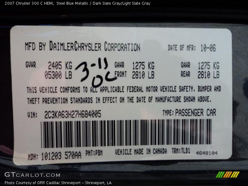 Steel Blue Metallic / Dark Slate Gray/Light Slate Gray 2007 Chrysler 300 C HEMI