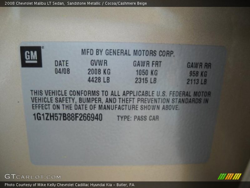 Sandstone Metallic / Cocoa/Cashmere Beige 2008 Chevrolet Malibu LT Sedan