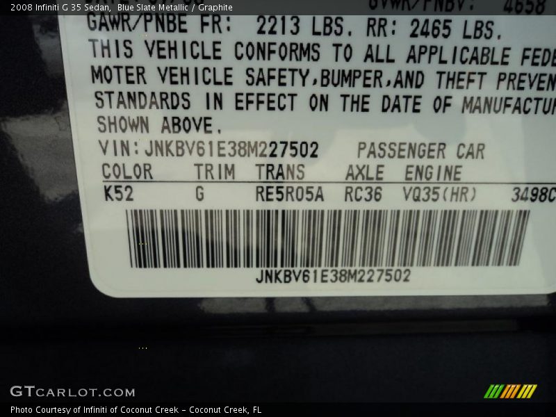 Blue Slate Metallic / Graphite 2008 Infiniti G 35 Sedan