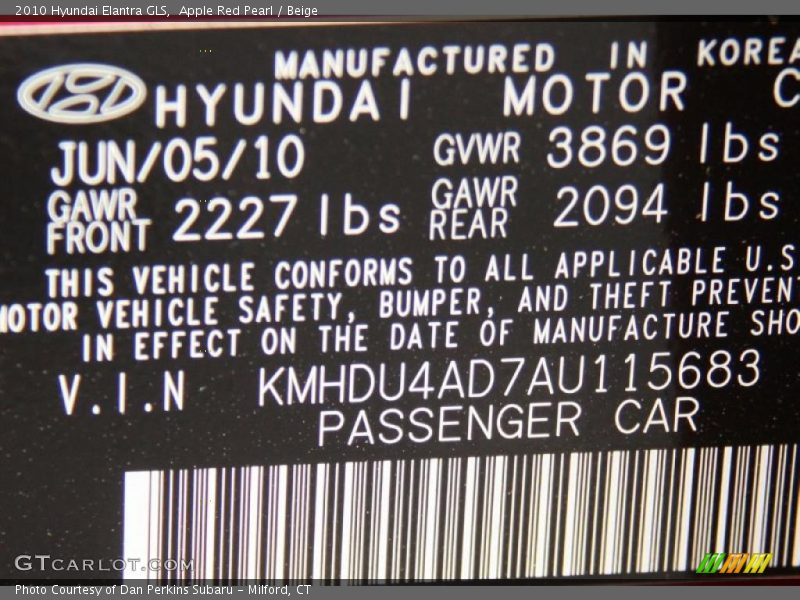 Apple Red Pearl / Beige 2010 Hyundai Elantra GLS