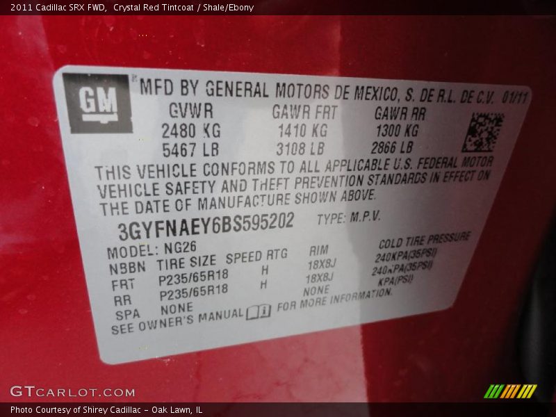 Crystal Red Tintcoat / Shale/Ebony 2011 Cadillac SRX FWD