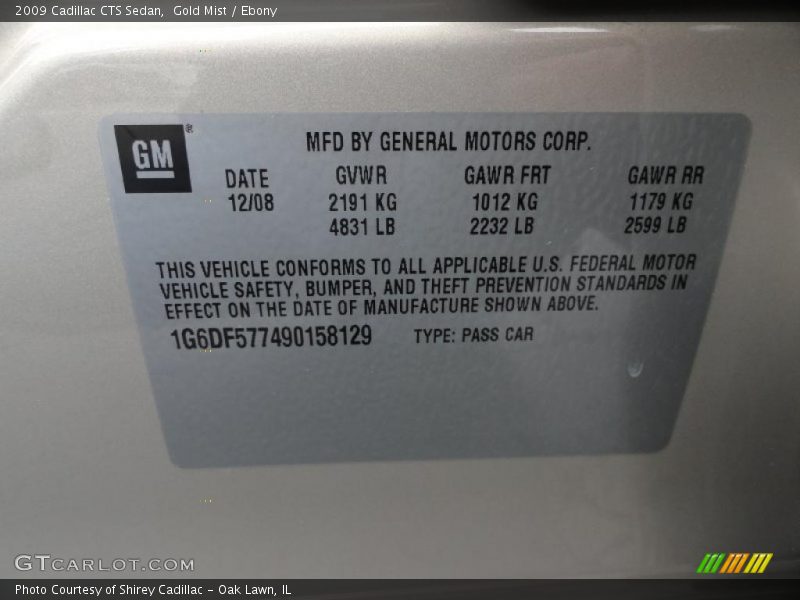 Gold Mist / Ebony 2009 Cadillac CTS Sedan