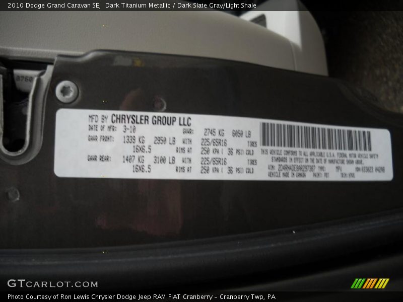 Dark Titanium Metallic / Dark Slate Gray/Light Shale 2010 Dodge Grand Caravan SE