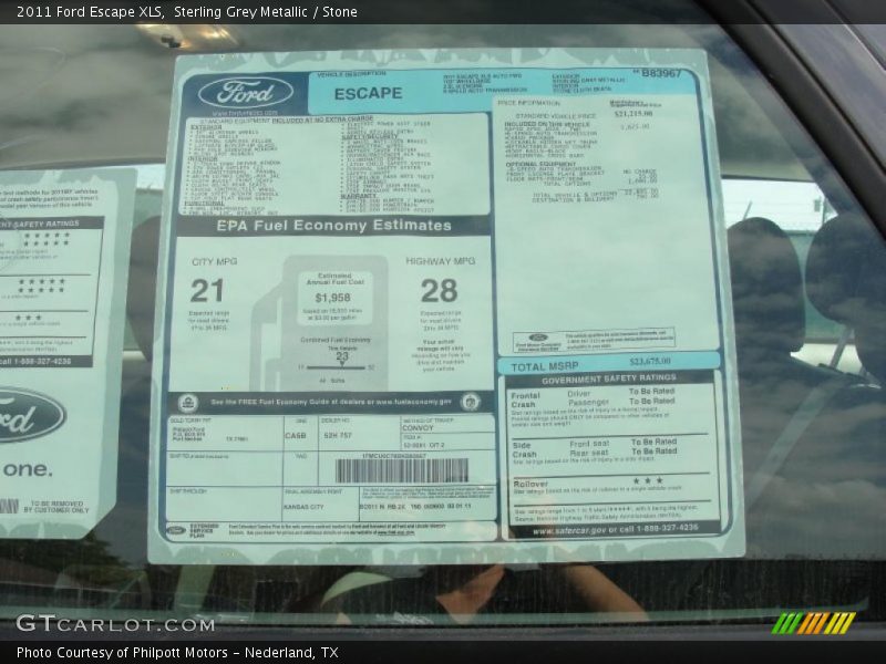  2011 Escape XLS Window Sticker