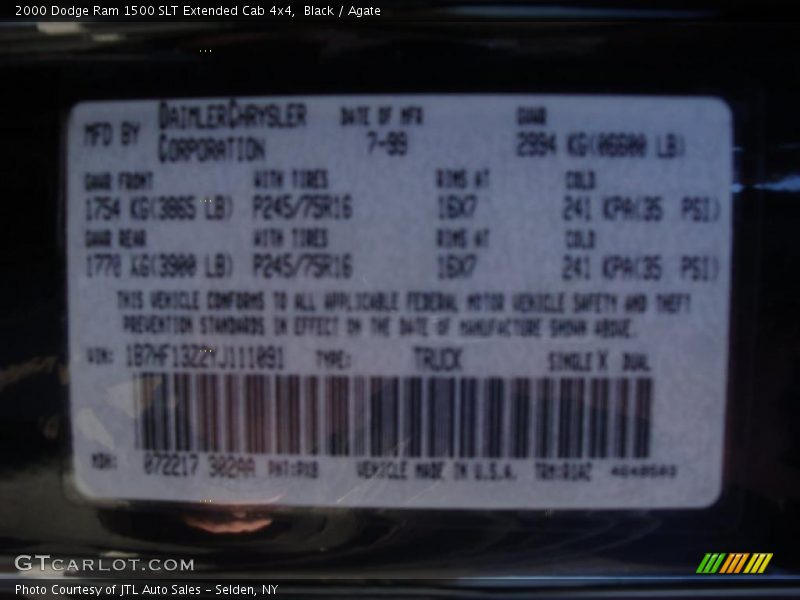 Black / Agate 2000 Dodge Ram 1500 SLT Extended Cab 4x4