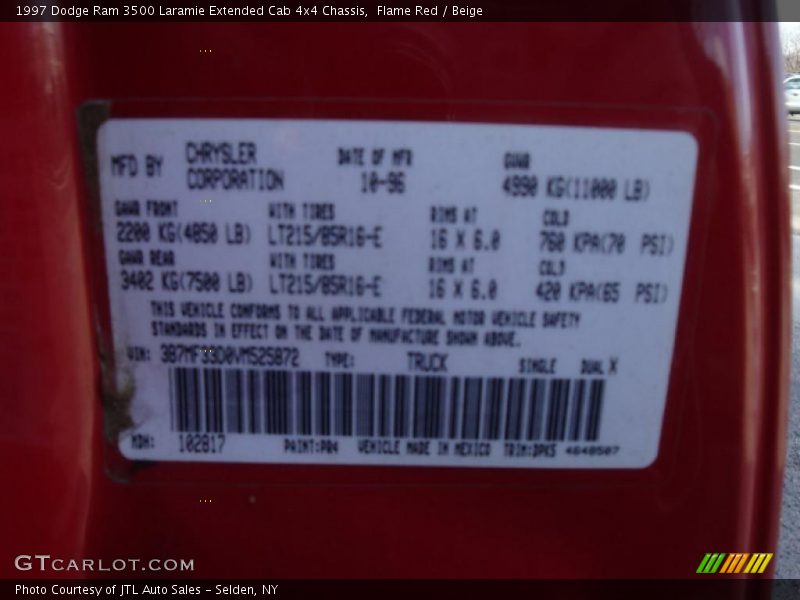 Flame Red / Beige 1997 Dodge Ram 3500 Laramie Extended Cab 4x4 Chassis