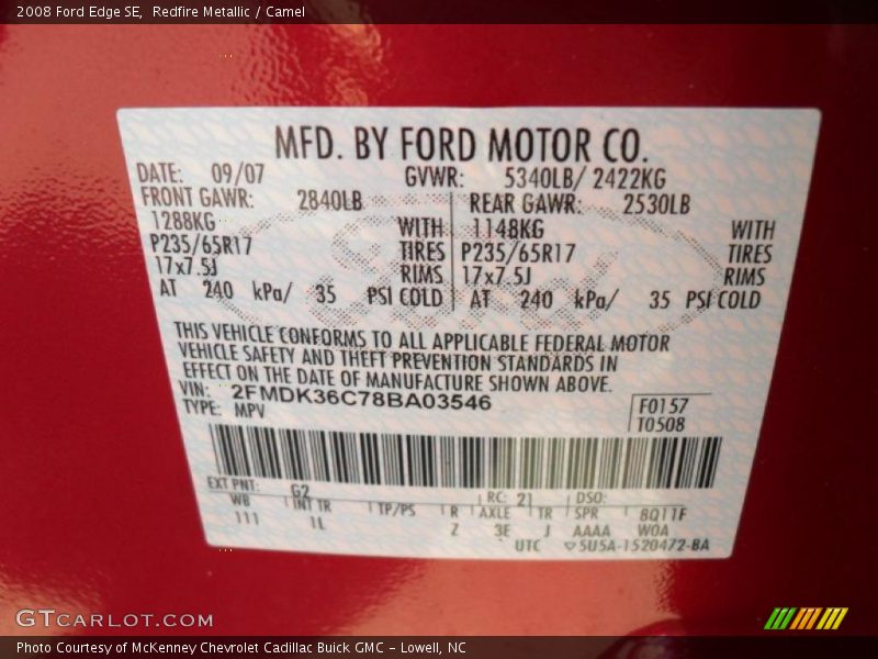 Redfire Metallic / Camel 2008 Ford Edge SE