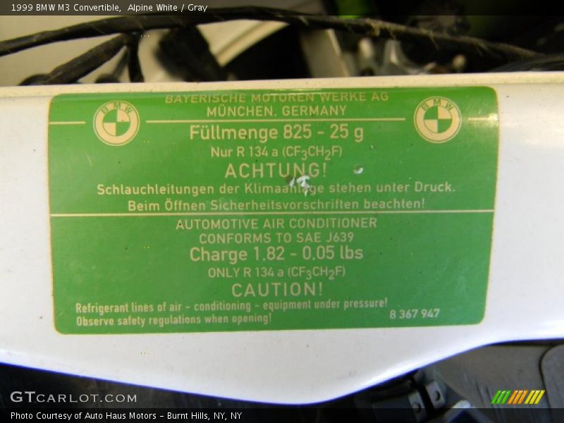 Info Tag of 1999 M3 Convertible