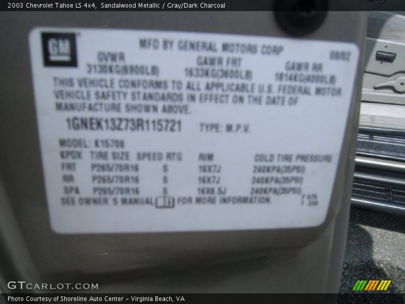 Sandalwood Metallic / Gray/Dark Charcoal 2003 Chevrolet Tahoe LS 4x4
