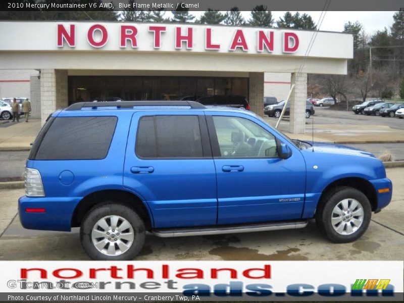 Blue Flame Metallic / Camel 2010 Mercury Mountaineer V6 AWD
