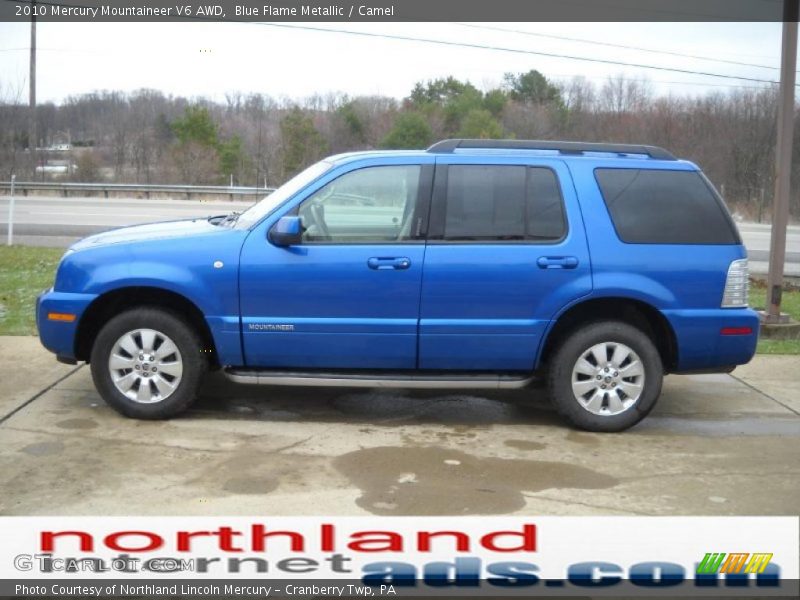 Blue Flame Metallic / Camel 2010 Mercury Mountaineer V6 AWD