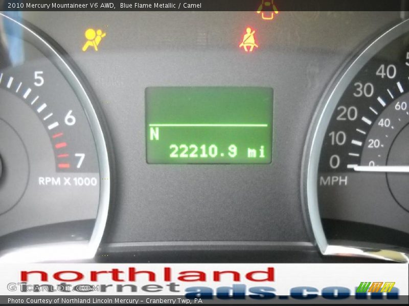 Blue Flame Metallic / Camel 2010 Mercury Mountaineer V6 AWD
