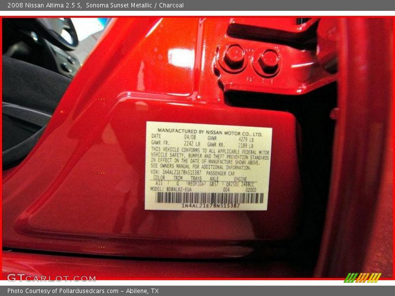 Sonoma Sunset Metallic / Charcoal 2008 Nissan Altima 2.5 S