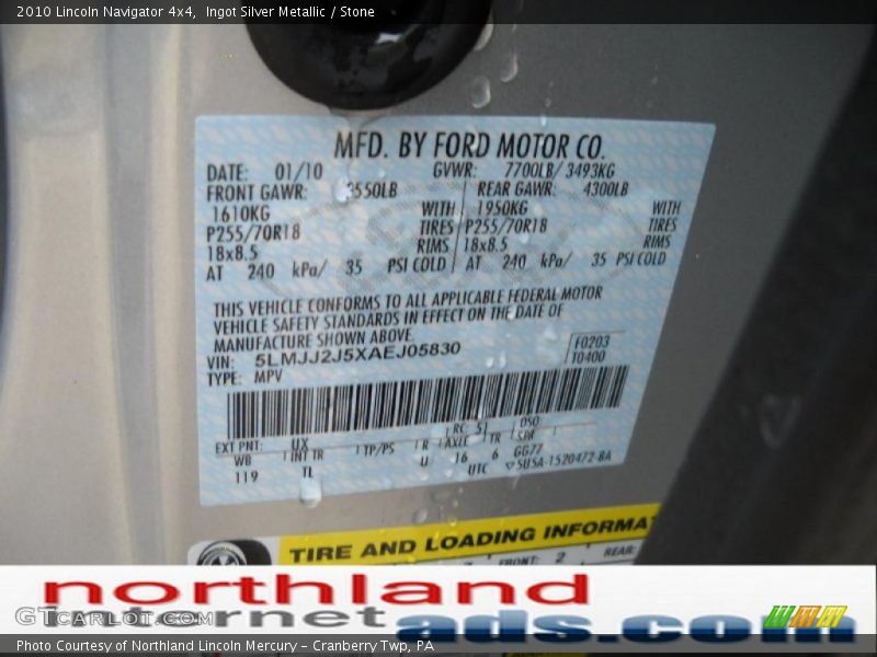 Ingot Silver Metallic / Stone 2010 Lincoln Navigator 4x4