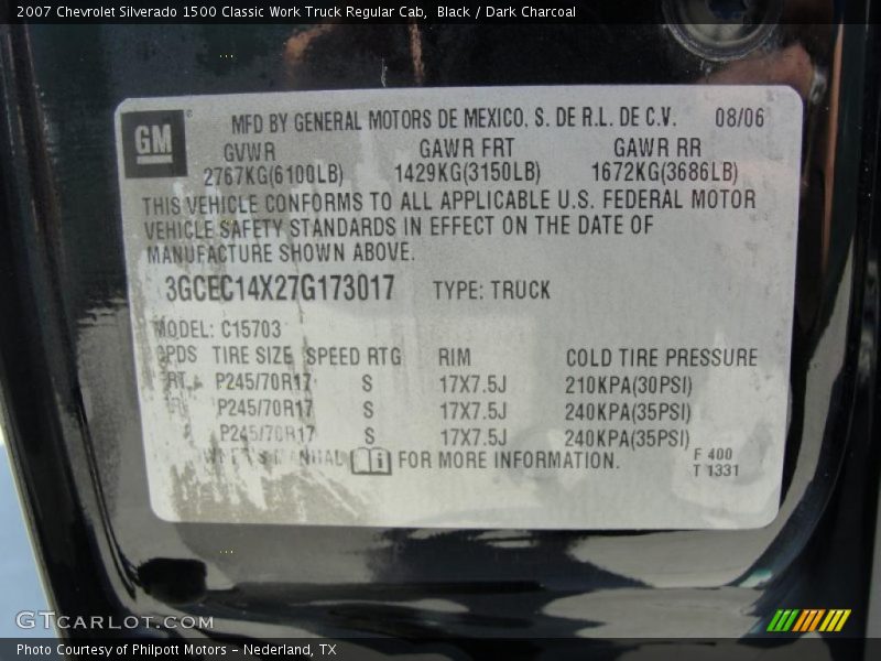 Black / Dark Charcoal 2007 Chevrolet Silverado 1500 Classic Work Truck Regular Cab