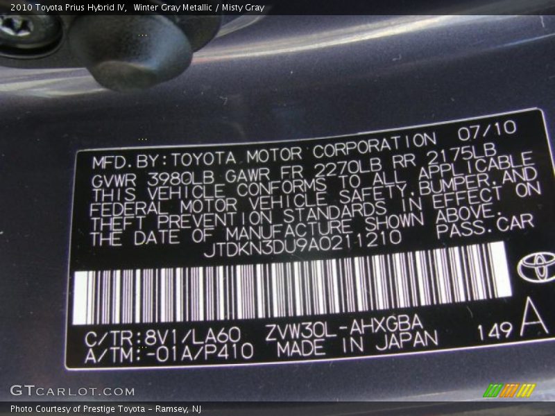 Winter Gray Metallic / Misty Gray 2010 Toyota Prius Hybrid IV